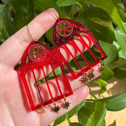 Pendientes Vidriera Gótica Roja de Metacrilato hechos a mano