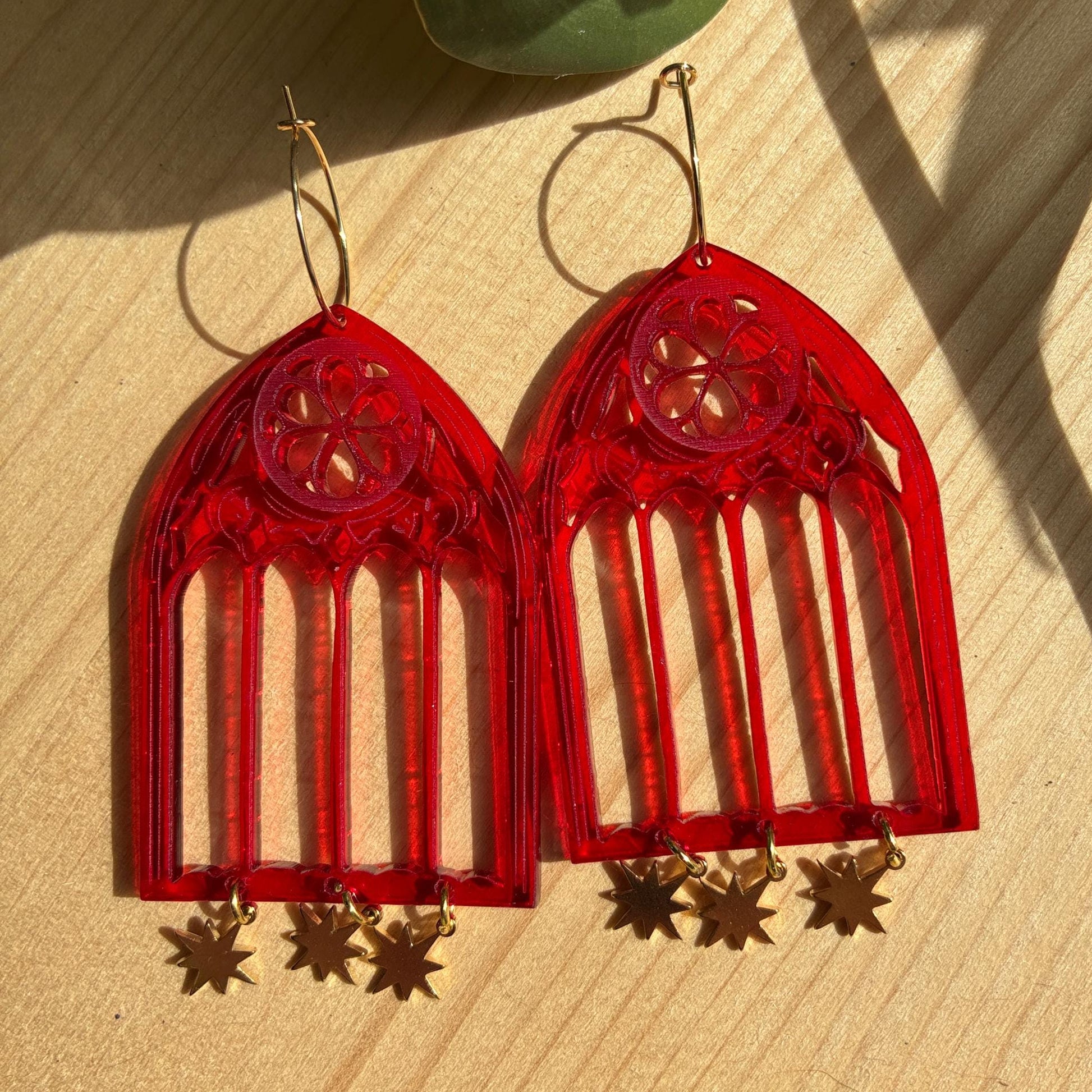 Pendientes Vidriera Roja de Metacrilato hechos a mano