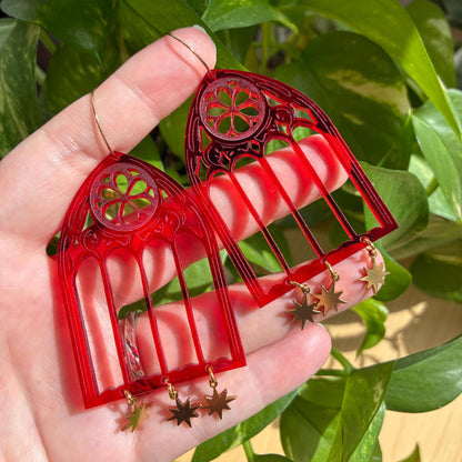 Pendientes de Vidriera Gótica Roja de Metacrilato hechos a mano