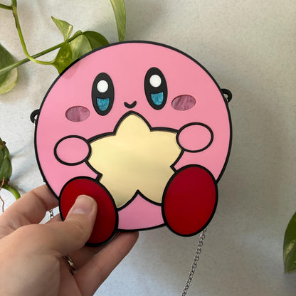 Colgante de pared con espejo inspirado en Kirby. Hecho a mano.